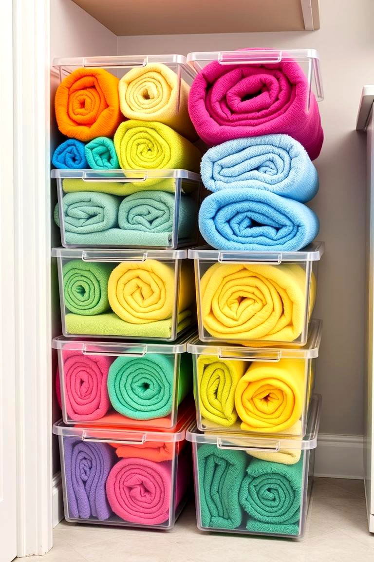 Stackable Towel Bins - 25 Towel Storage Ideas