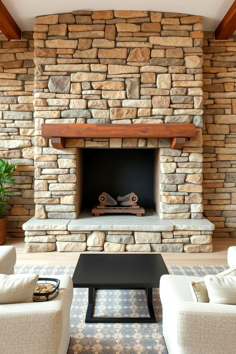 Stacked Stone Fireplace for Texture and Volume - 25 Floor-to-Ceiling Stone Fireplace Ideas