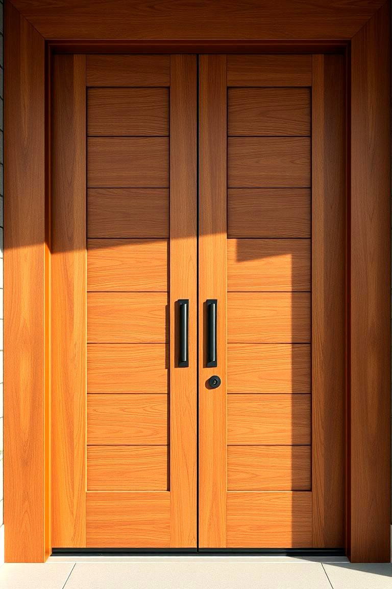 Stained Doors with Horizontal Panels for Architectural Width - 25 Stained Front Door Ideas