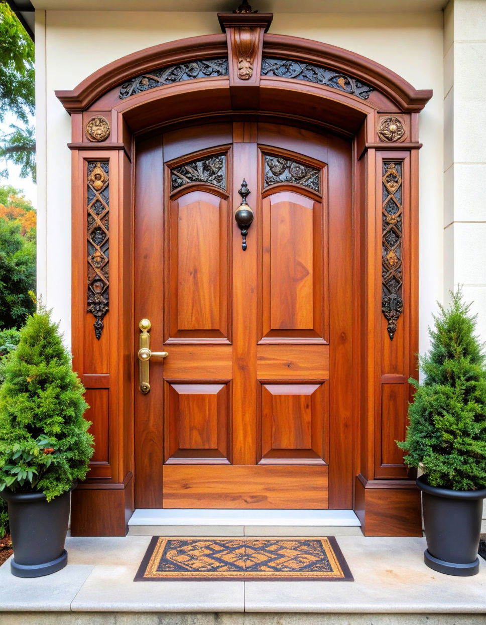 Stained Doors with Inlaid Metal Details for Artisanal Flair