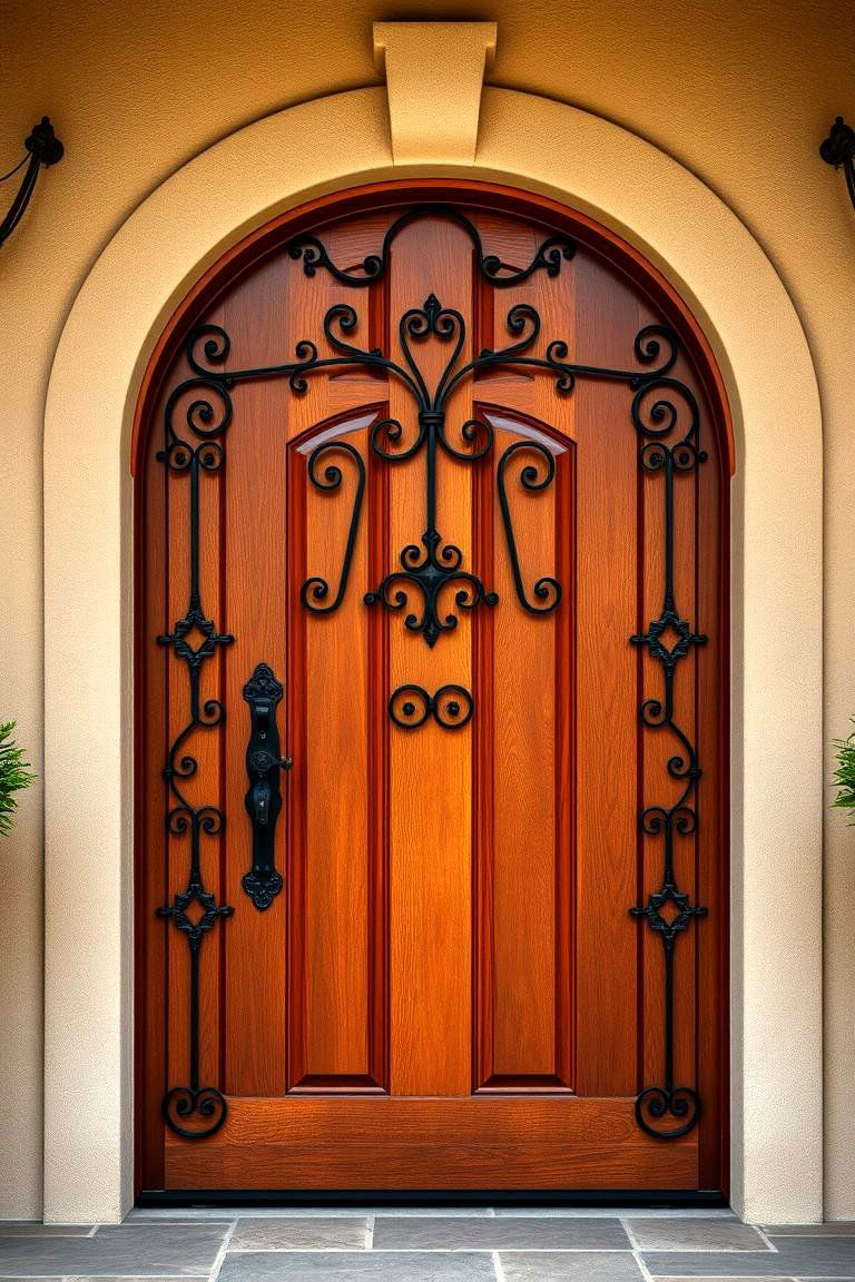 Stained Doors with Wrought Iron Accents for Old World Charm - 25 Stained Front Door Ideas