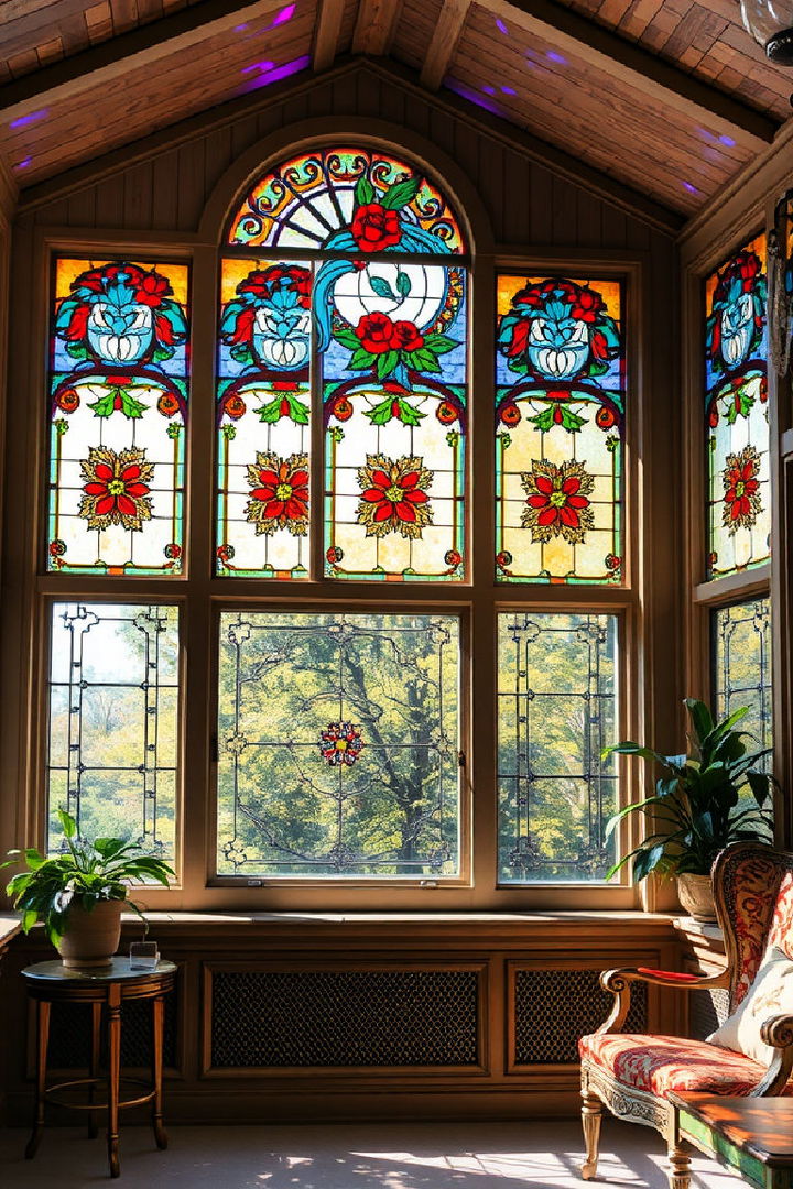 Stained Glass Windows for Vibrant Color Victorian Sunroom Ideas