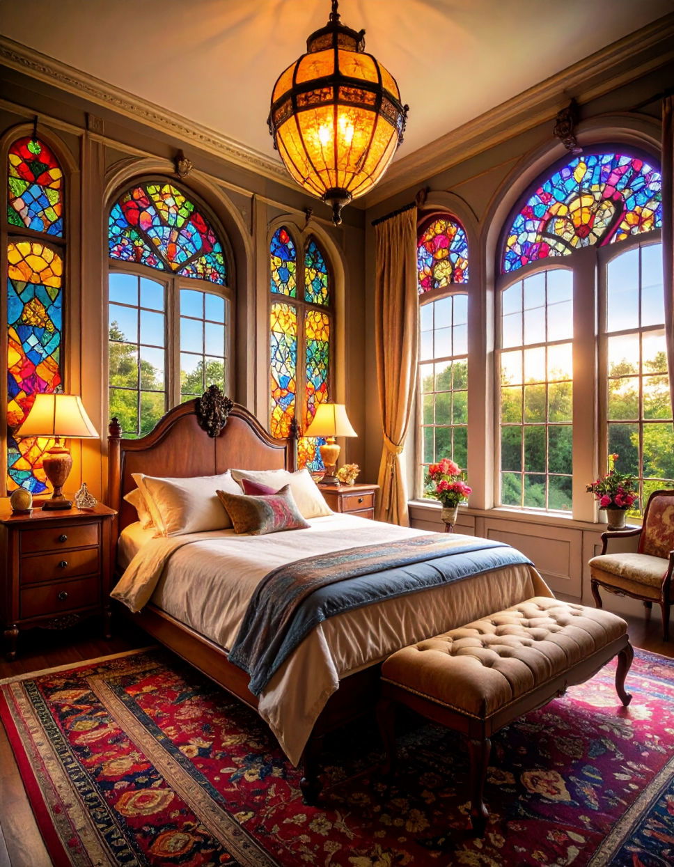 Stained Glass Windows for a Pop of Color Victorian Bedroom Ideas