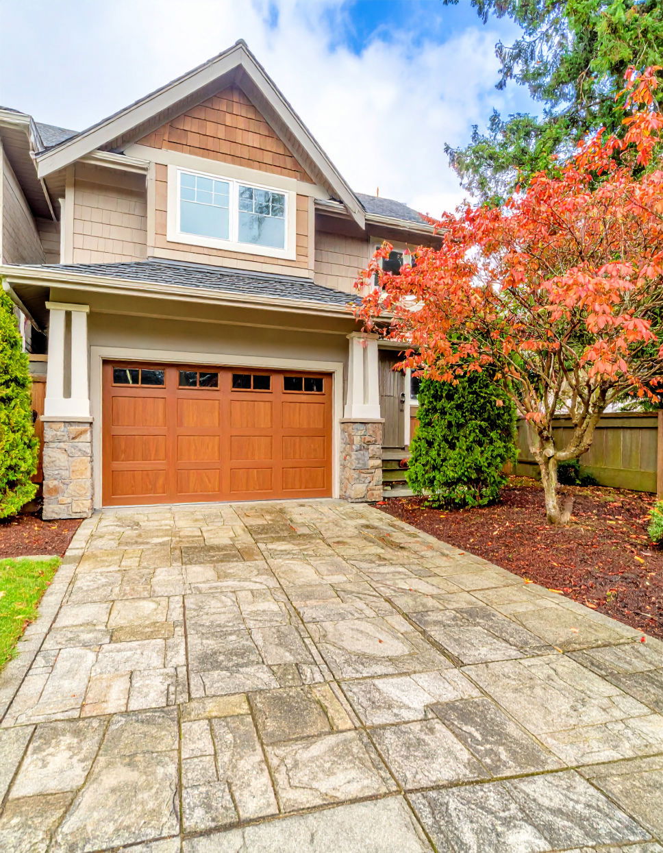 Stamped Concrete Driveway Leading to the Garage