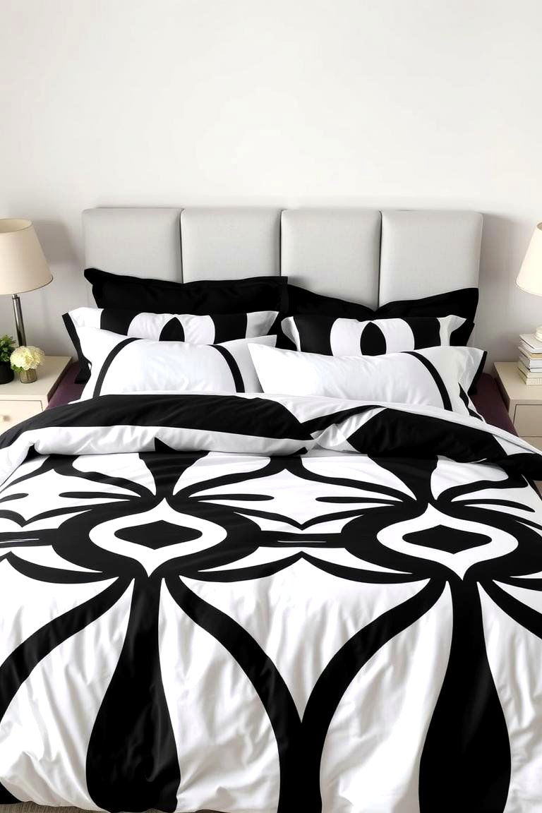 Statement Black and White Bedding - 25 Feminine Black and White Bedroom Ideas