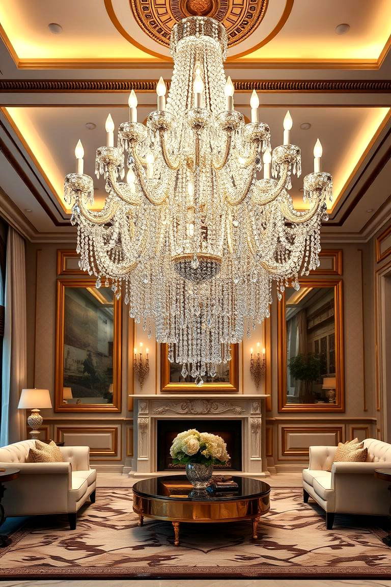 Statement Chandelier as a Centerpiece - 25 Mansion Living Room Ideas