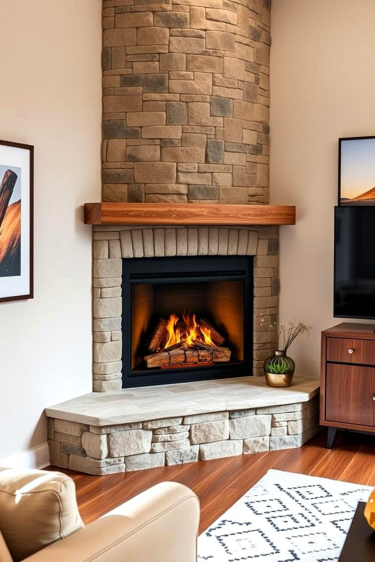 Statement Corner Stone Fireplace - 25 Floor-to-Ceiling Stone Fireplace Ideas