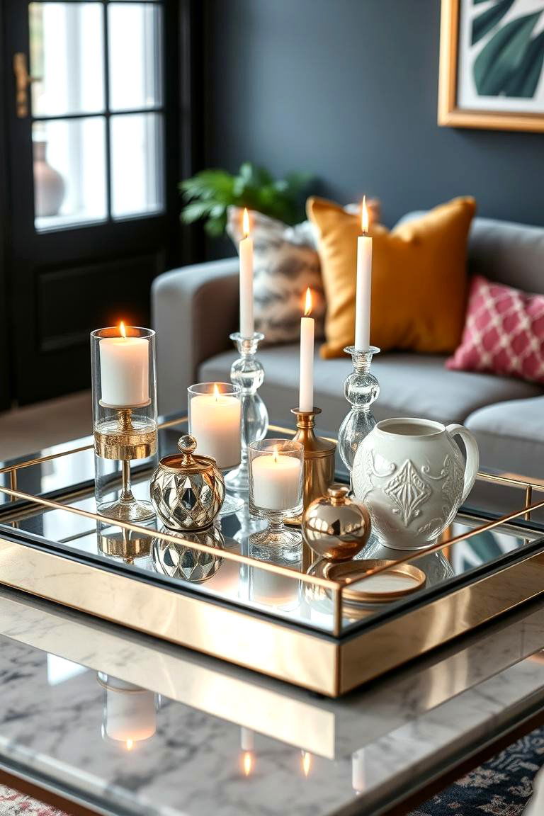 Statement Mirror Tray - 25 Coffee Table Centerpiece Ideas