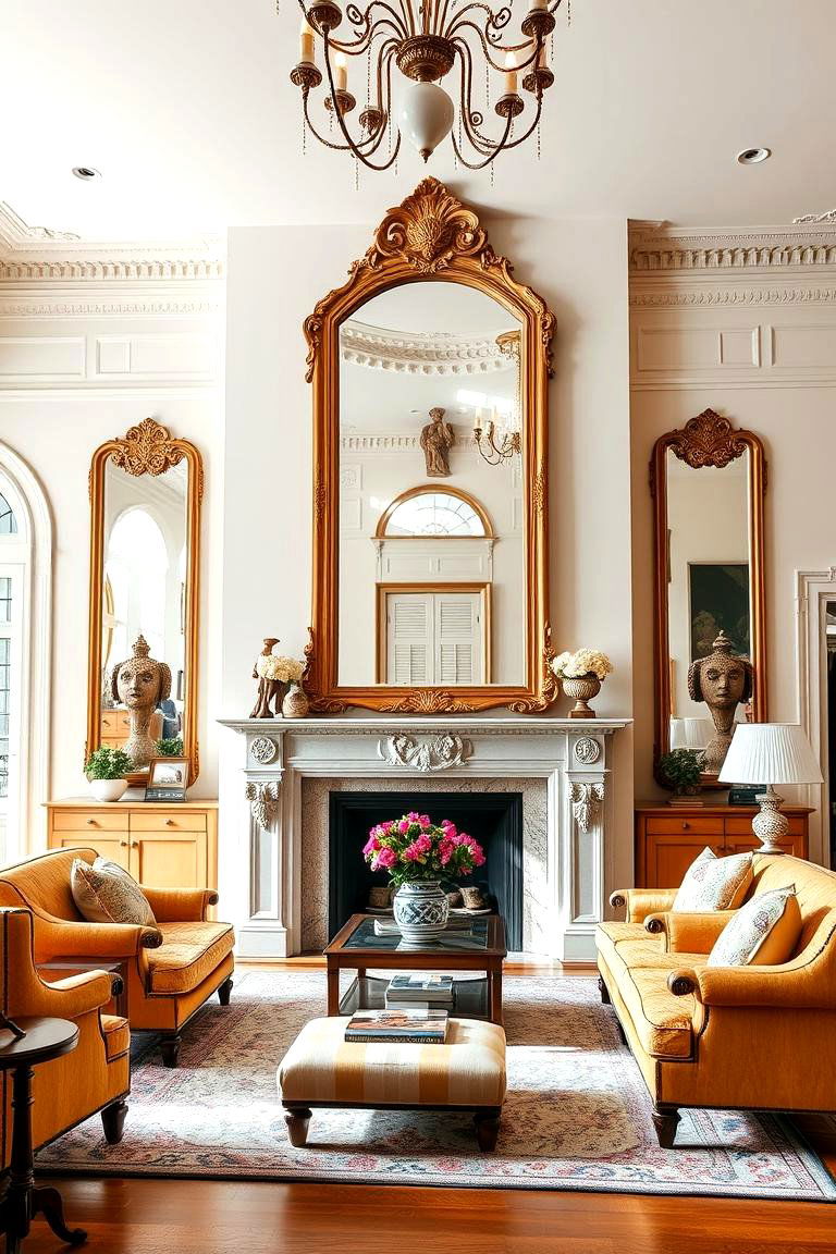 Statement Mirrors to Reflect Light and Space - 25 Traditional Living Room Ideas
