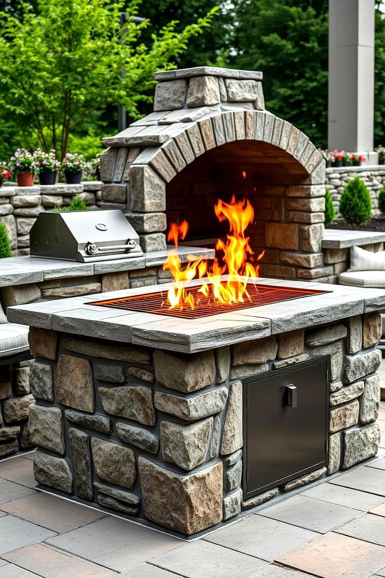 Stone Fire Pit with Grill - 25 Fire Pit Ideas