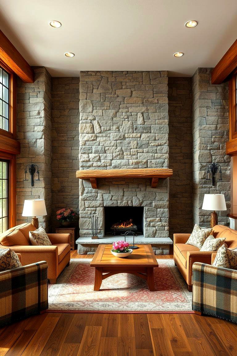 Stone Walls for a Natural Touch - 25 Cabin Living Room Ideas