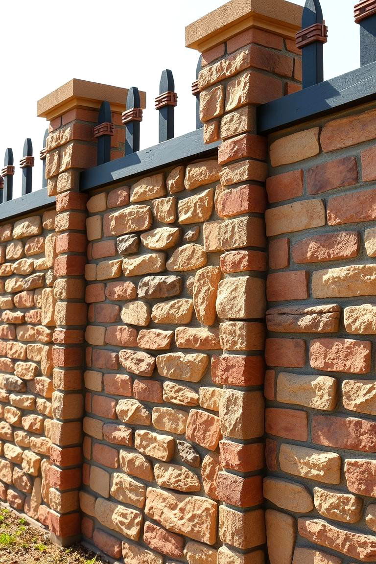 Stone and Brick Hybrid Fence - 25 Front Yard Brick Fence Ideas