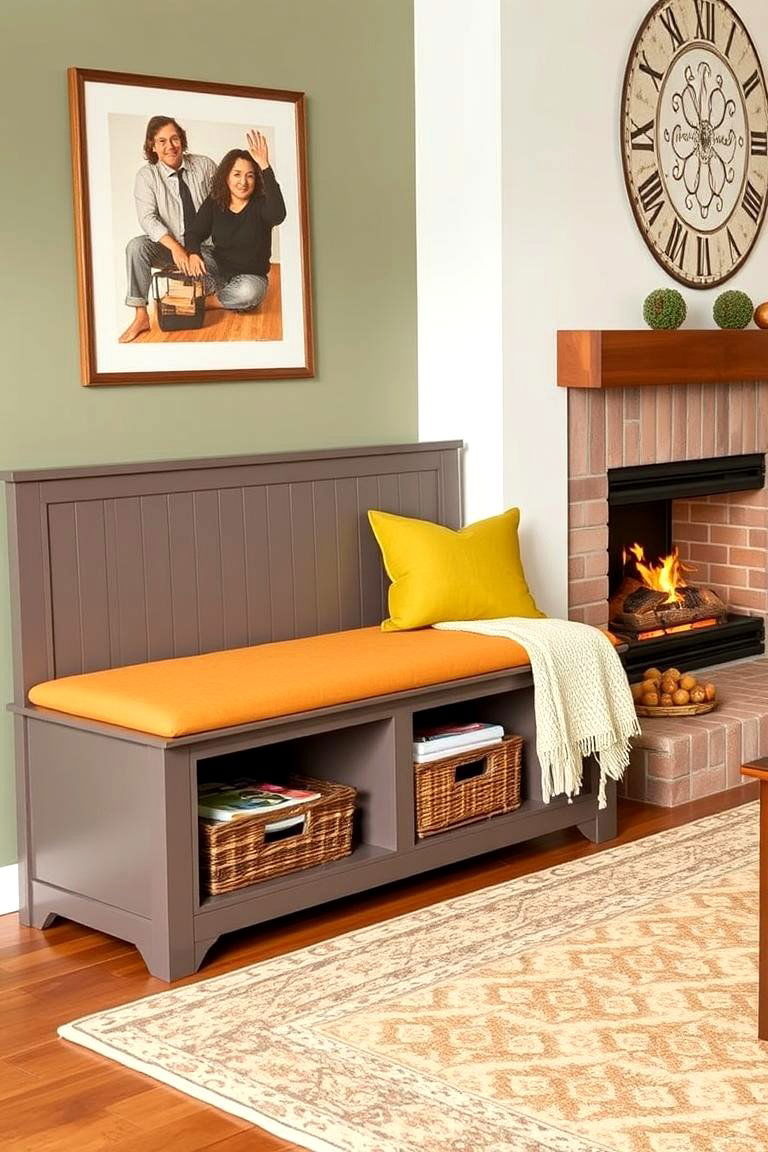 Storage Bench for Dual Purpose - 25 Fireplace Seating Ideas
