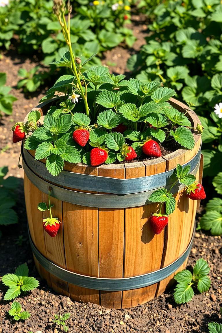 Strawberry Barrels for Compact Growth - 25 Strawberry Planter Ideas