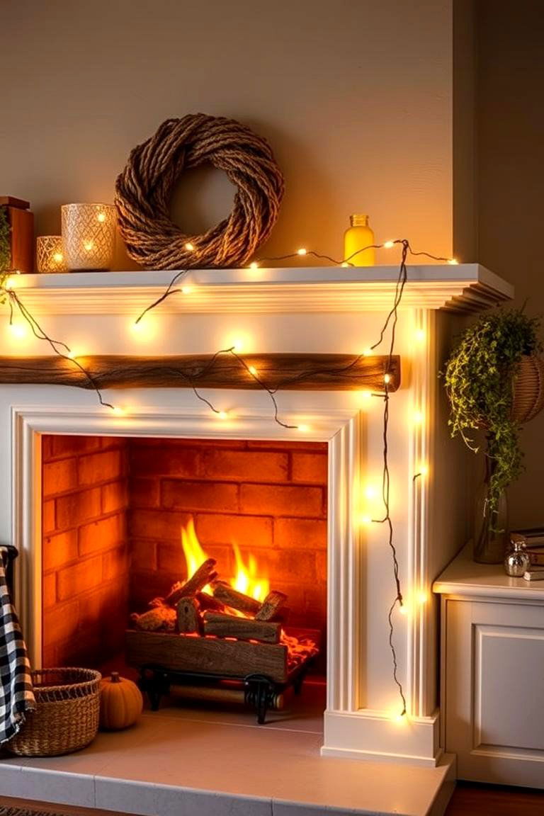 String Lights for a Cozy Casual Look - 25 Fireplace Mantel Lighting Ideas