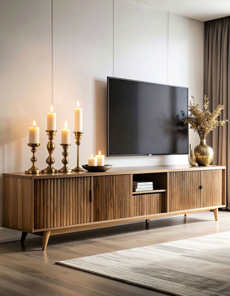 Styling with Candle Holders for Vertical Interest Tv Console Decor Ideas