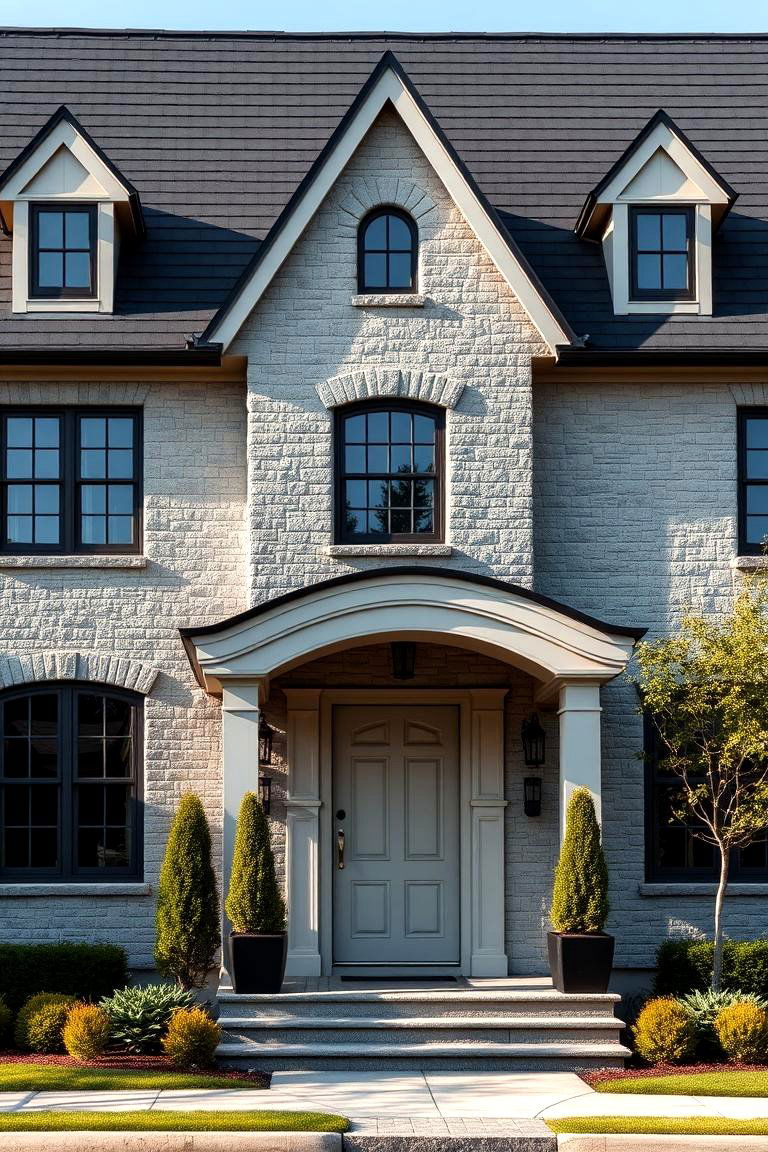 Subtle Elegance with Gray Stone and Black Roof - 25 Exterior Home with a Black Roof Ideas