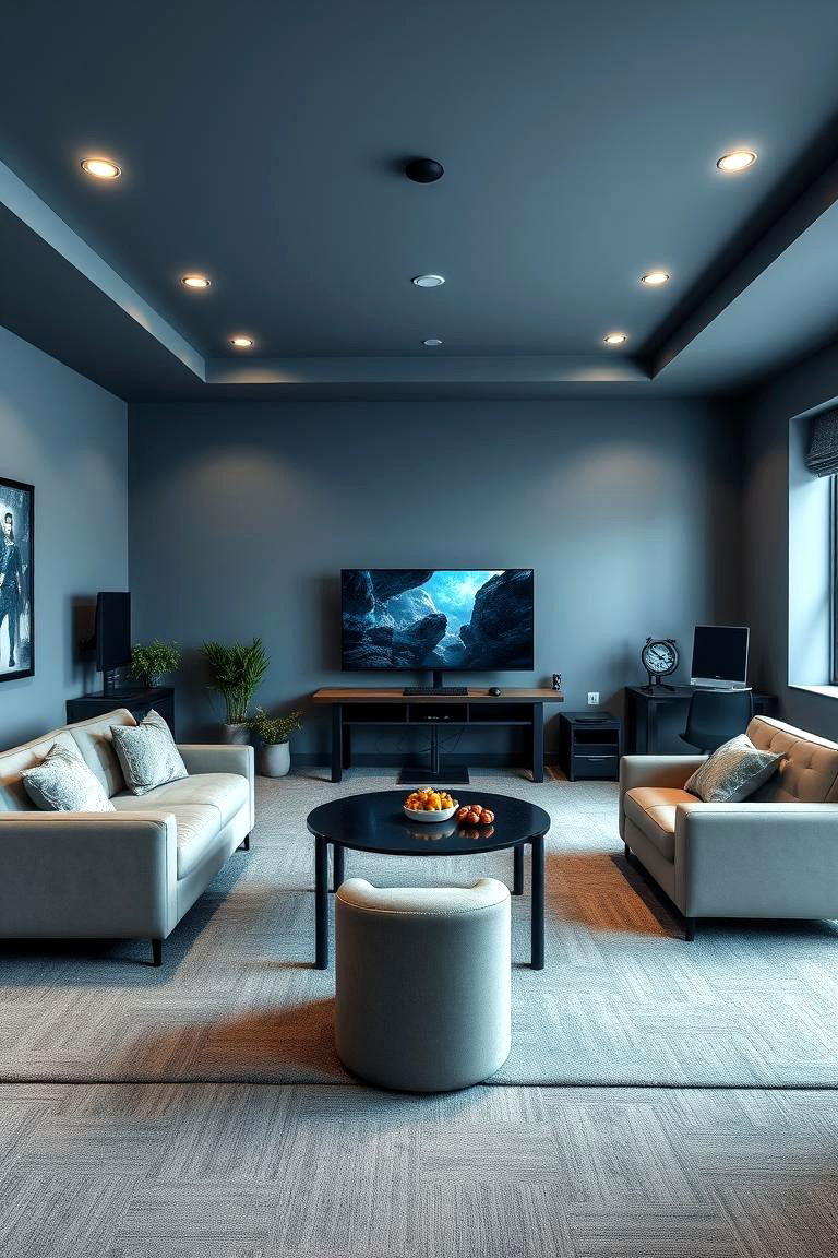 Subtle Gray Blue for a Calming Sleek Ambience - 25 Game Room Paint Ideas