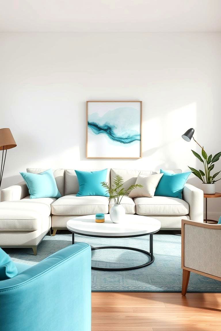 Subtle Turquoise in a Neutral Palette - 25 Turquoise Living Room Ideas