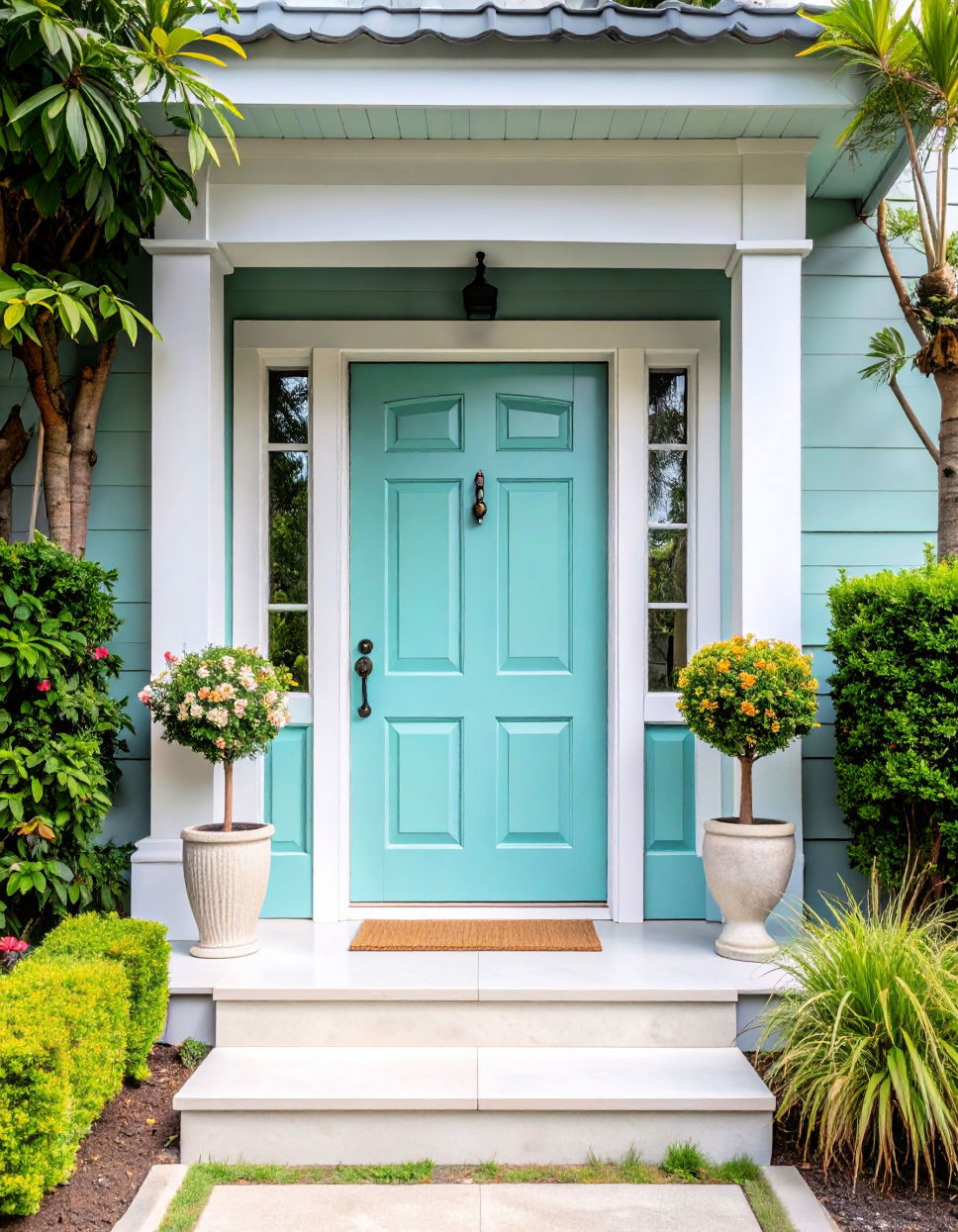 Subtle Turquoise with Gray Accents Turquoise Front Door Ideas
