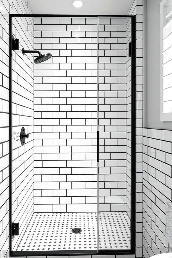 Subway Tiles with Black Grout for a Modern Twist - 25 Walk-in Shower Tile Ideas