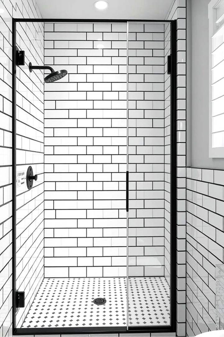 Subway Tiles with Black Grout for a Modern Twist - 25 Walk-in Shower Tile Ideas
