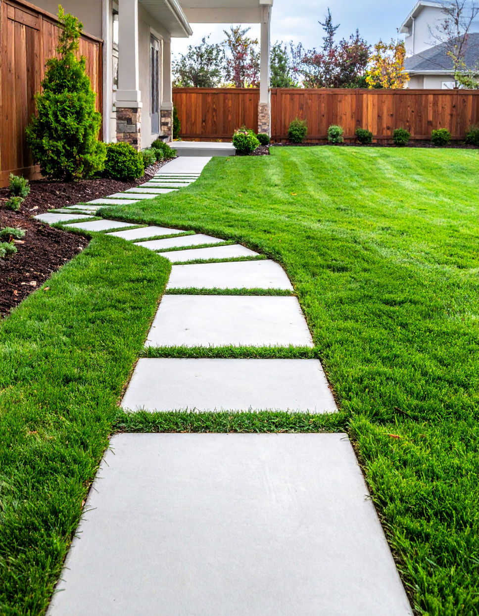 Sunken Walkway with Lush Grass