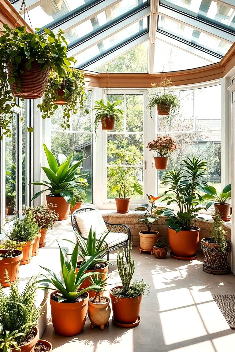 Sunlit Indoor Garden - 25 Farmhouse Sunroom Ideas