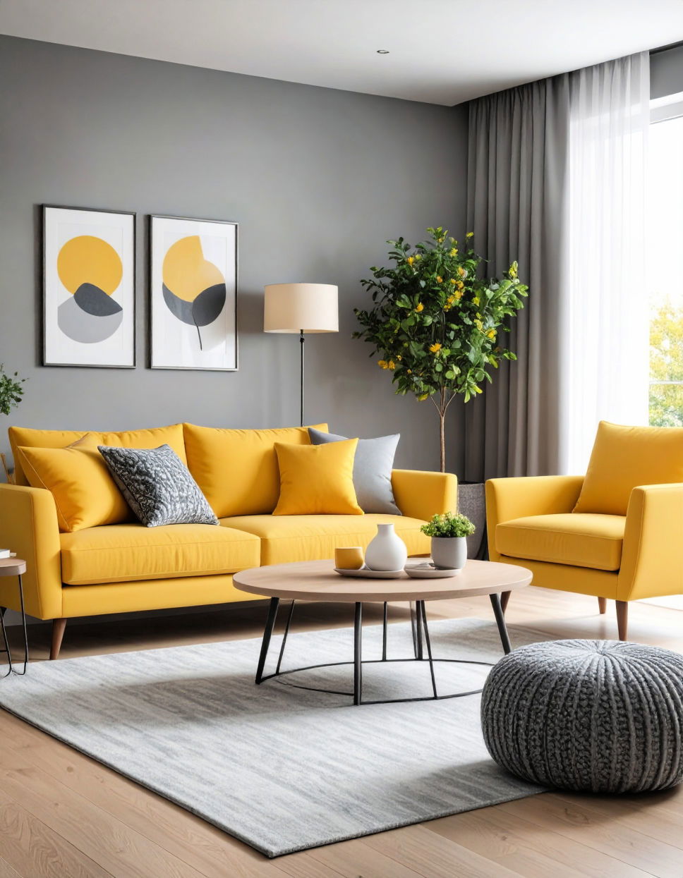 Sunny Yellow and Cool Grey for Modern Vibrancy Two Colour Combination for Living Room