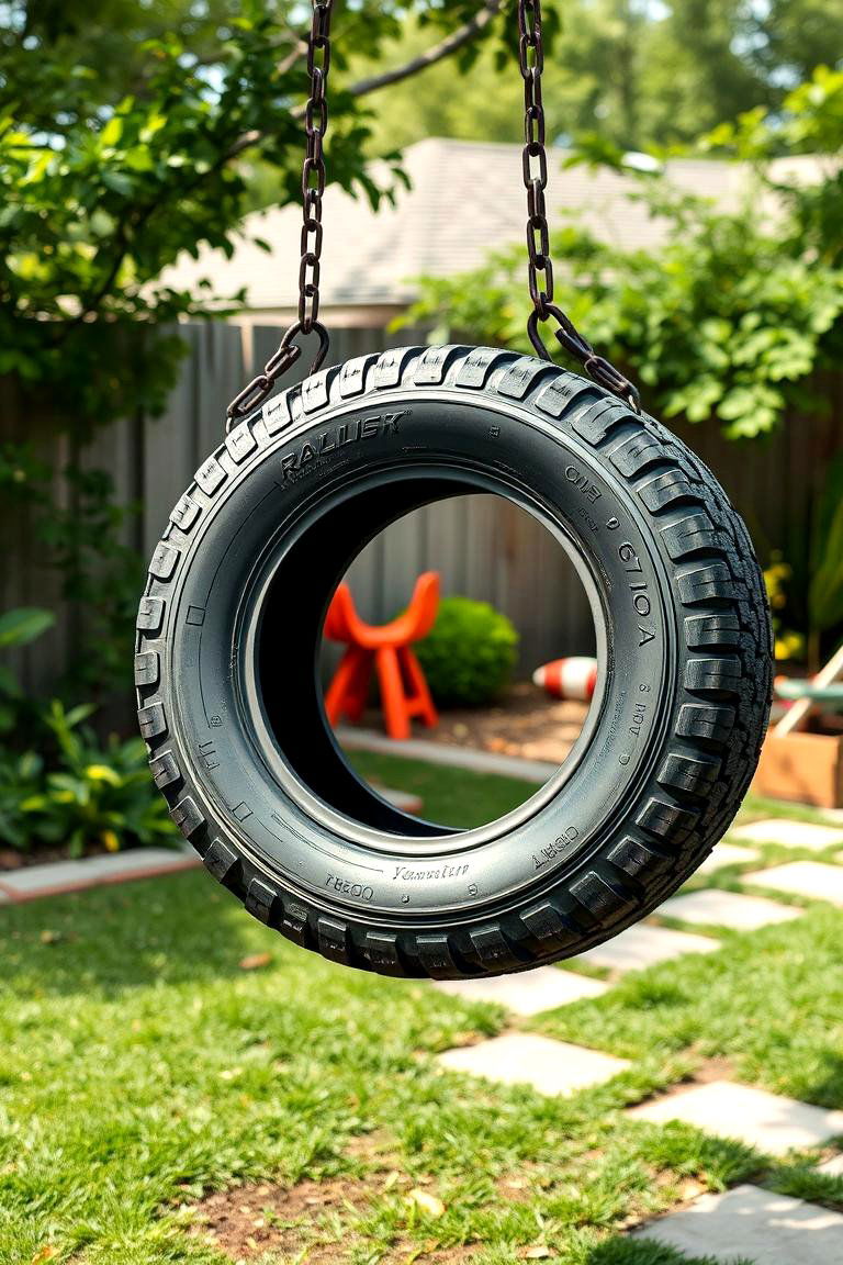 Suspended Tire Swing with Chains - 25 Tire Swing Ideas