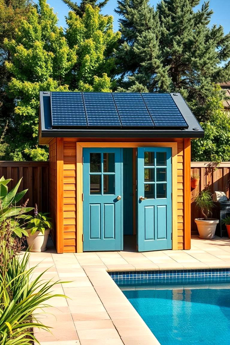 Sustainable Pool Shed with Solar Panels - 25 Pool Shed Ideas