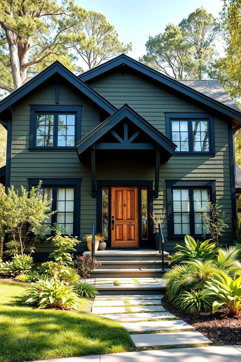 Sustainable and Earth Friendly Choice - 25 Dark Olive Green House With Black Trim