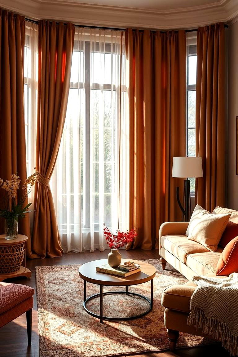 Swap Out Light Curtains for Heavier Drapes - 25 Fall Living Room Ideas