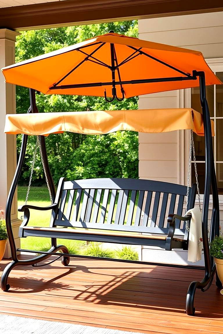 Swing with Umbrella - 25 Front Porch Swing Ideas