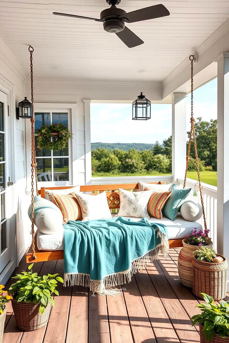 Swinging Daybed for Ultimate Comfort - 25 Farmhouse Patio Ideas