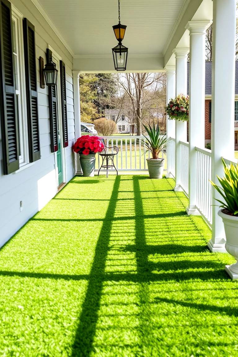 Synthetic Grass for a Soft and Unique Porch Surface - 25 Porch Flooring Options