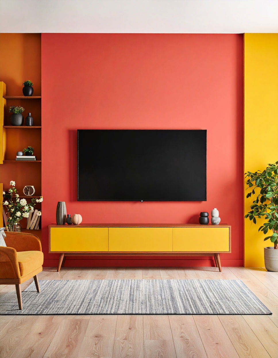 TV Wall with a Pop of Color Tv Wall Ideas