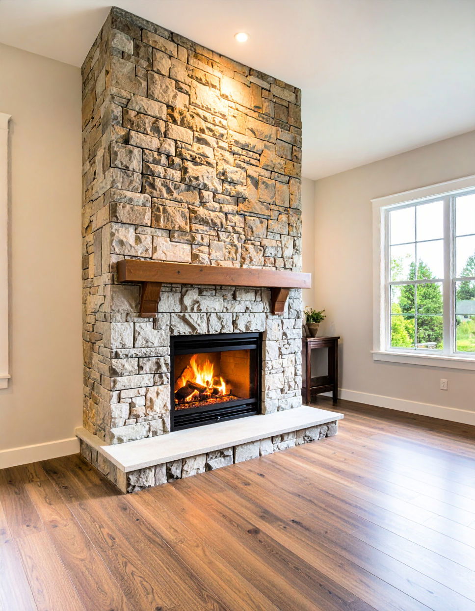 Tall Stone Fireplace