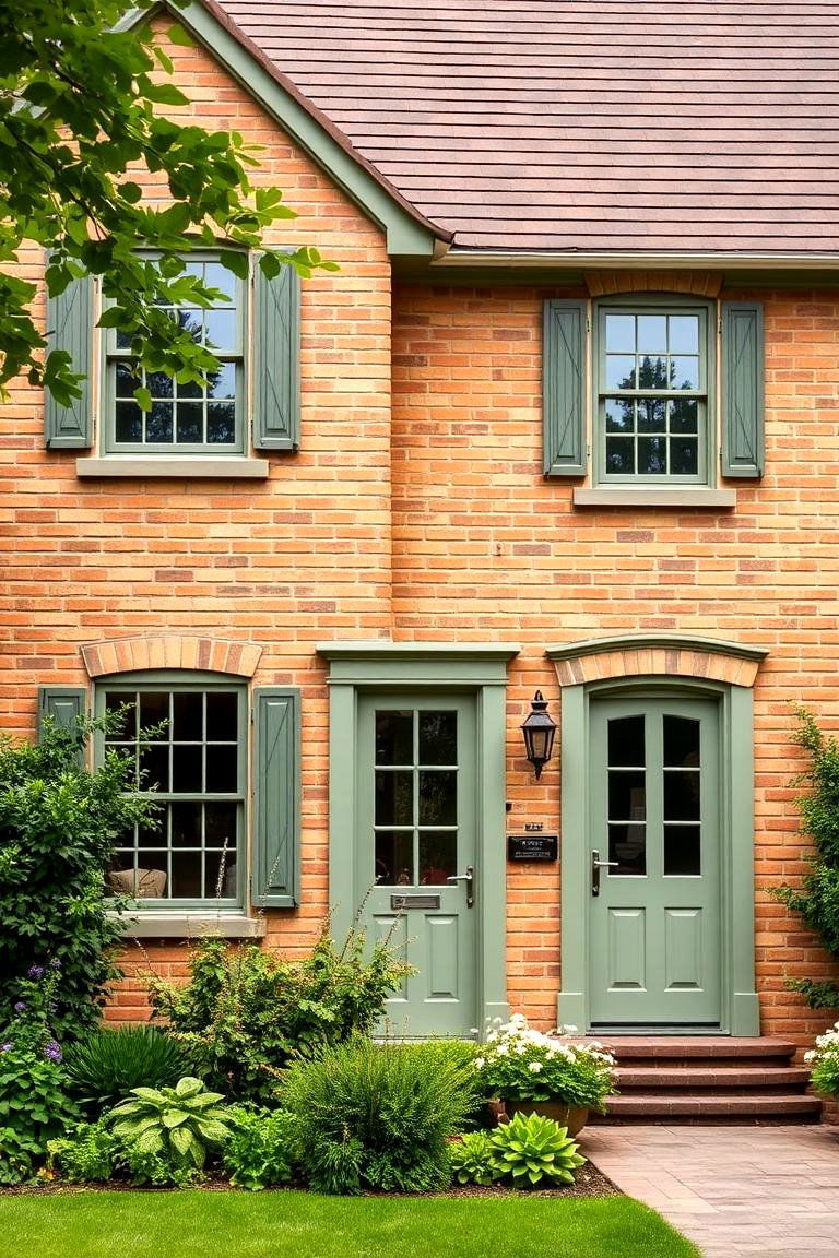 Tan Brick with Sage Green - 25 Exterior Brick and Paint Color Combinations