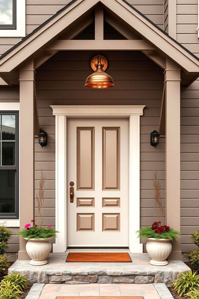 Taupe and Copper for a Metallic Touch - 25 Exterior Taupe House Color Combinations