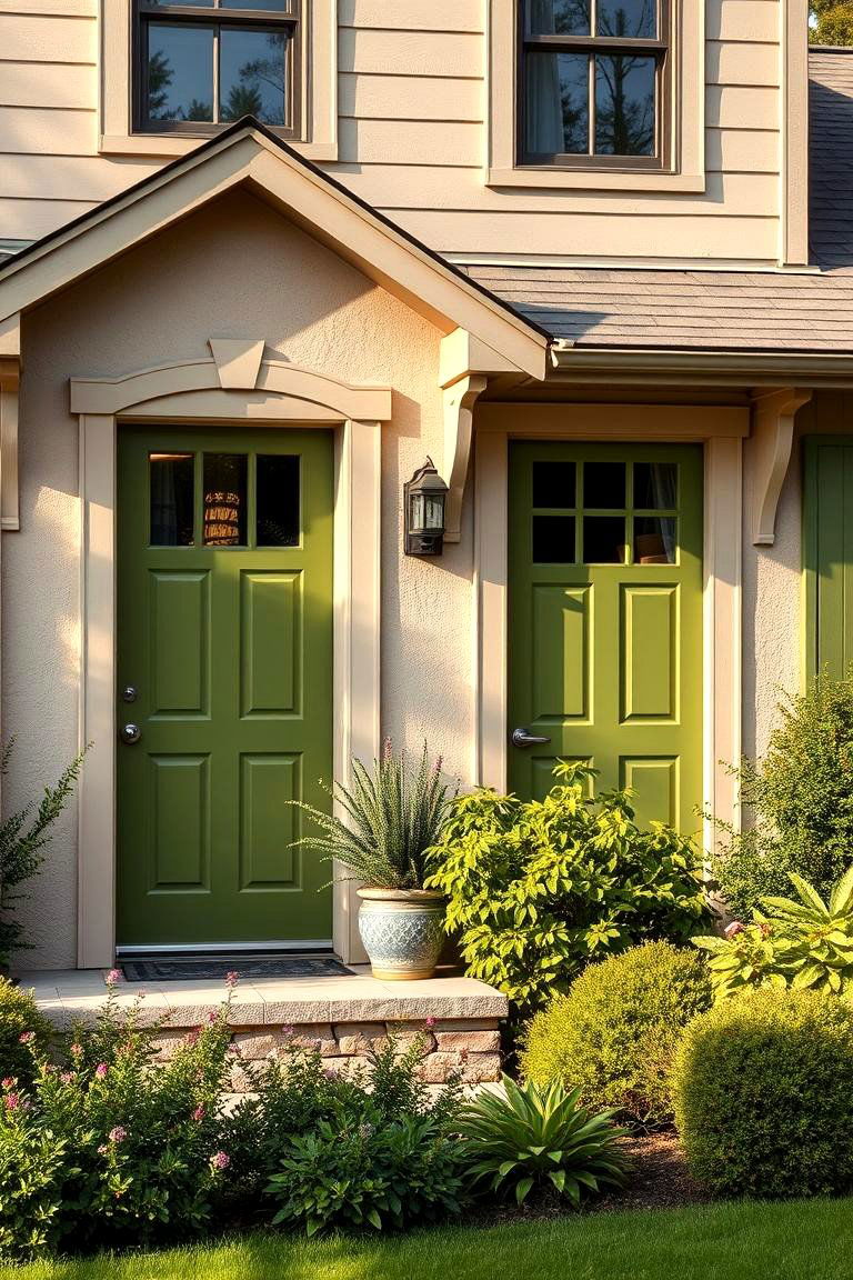 Taupe and Olive Green for a Natural Feel - 25 Exterior Taupe House Color Combinations