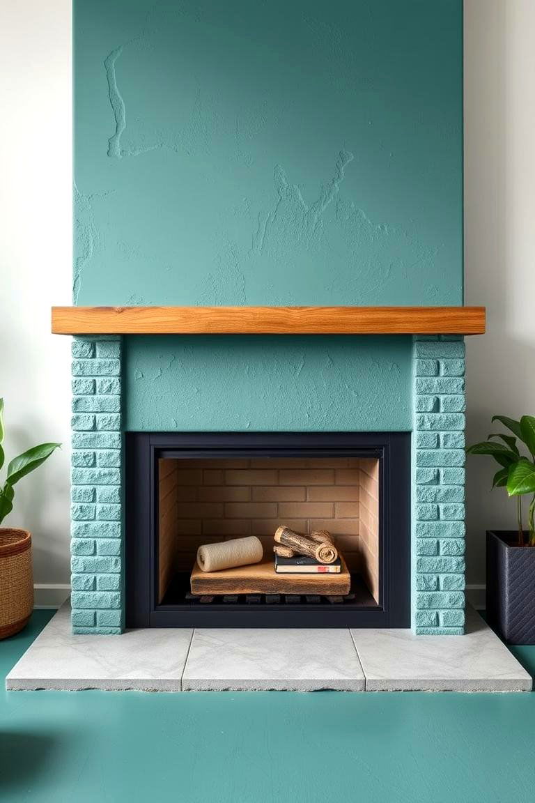 Teal Green Stucco Fireplace - 25 Green Fireplace Ideas