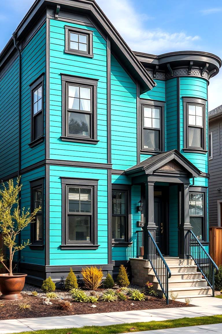 Teal Green with Black Accent Walls - 25 Green House Exterior With Black Trim