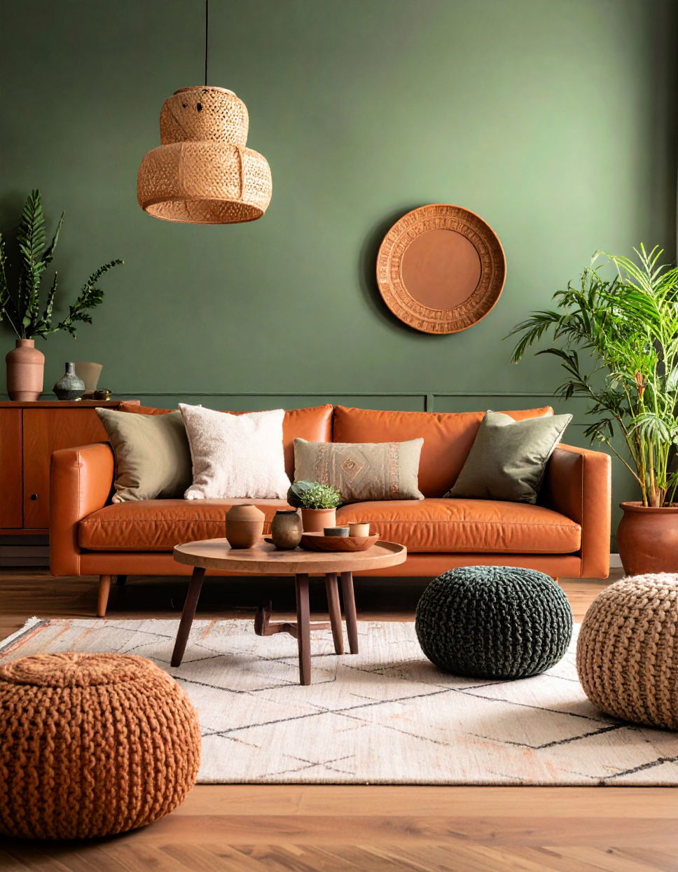 Terracotta and Deep Sage for Desert Inspired Calm Two Colour Combination for Living Room