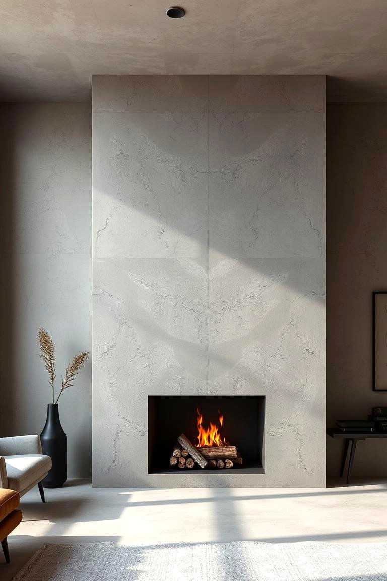 Textured Cement Finish Fireplace - 25 Floor to Ceiling Fireplace Ideas