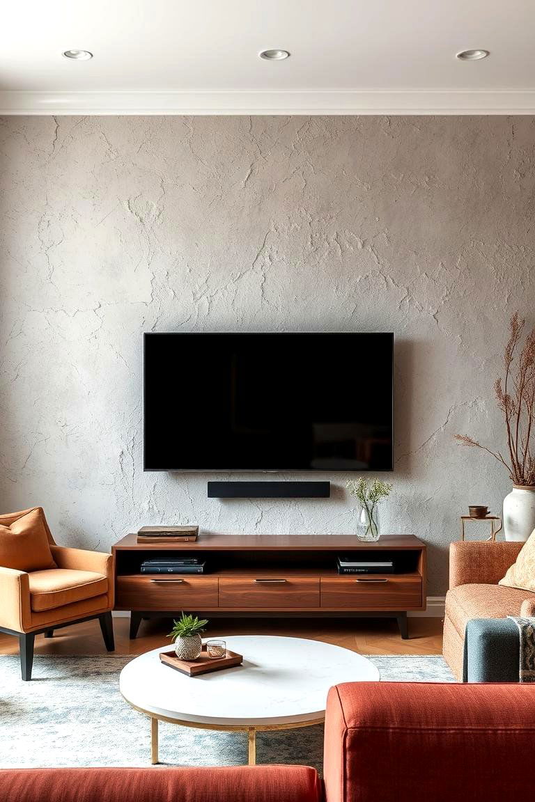 Textured Plaster for Artisanal Depth - 25 Tv Accent Wall Ideas