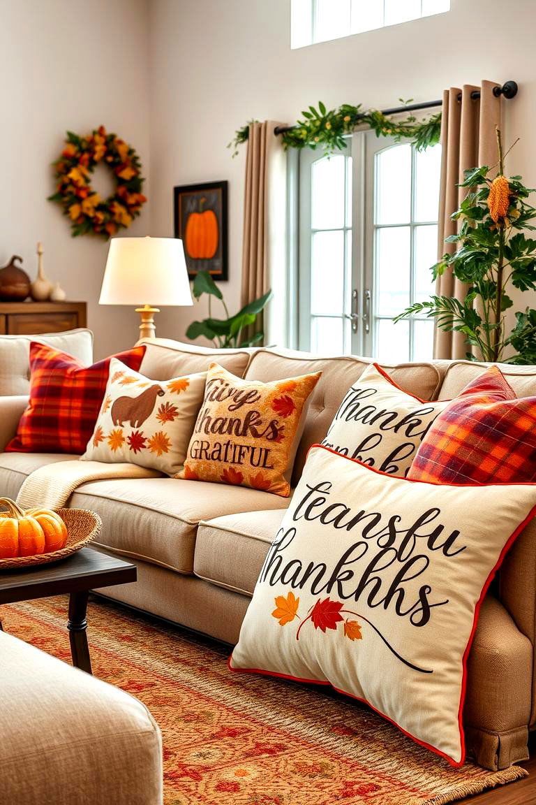 Thanksgiving Themed Pillows - 25 Thanksgiving Decor Ideas
