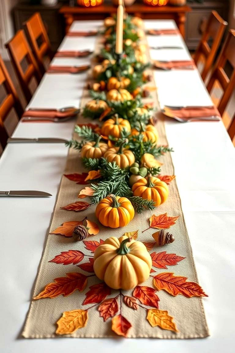 Thanksgiving Themed Table Runner with Decor - 25 Thanksgiving Centerpiece Ideas