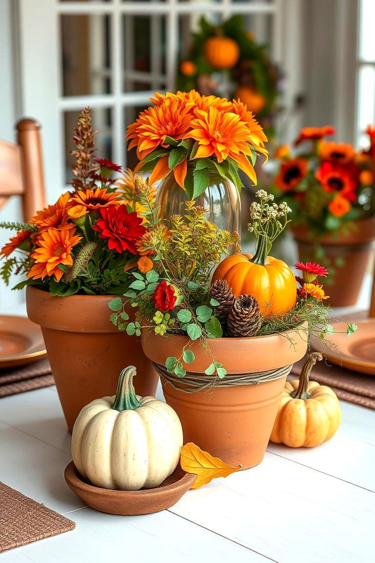Thanksgiving Themed Terracotta Pots - 25 Thanksgiving Centerpiece Ideas