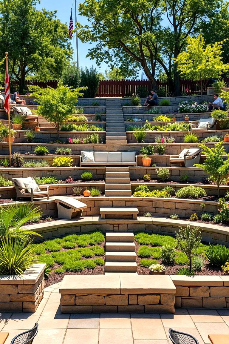 Tiered Garden with Built In Seating - 25 Tiered Garden Ideas